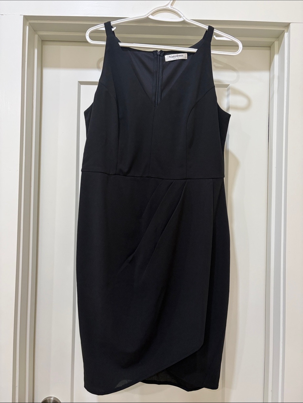 Black Midi Sheath Dress with Draped Tulip Skirt